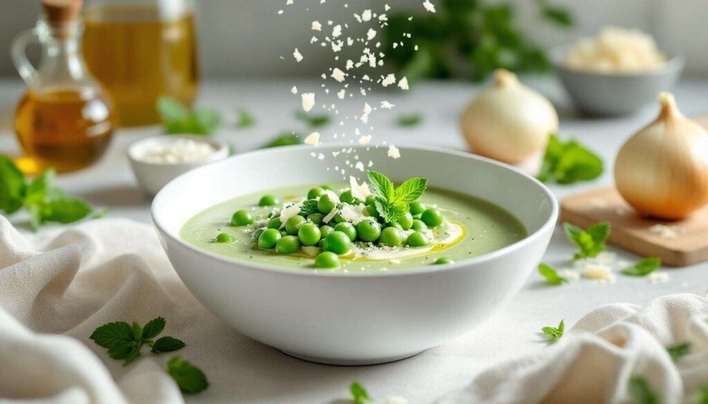 Vellutata di piselli freschi e menta, il primo piatto leggero che segna l'arrivo della primavera